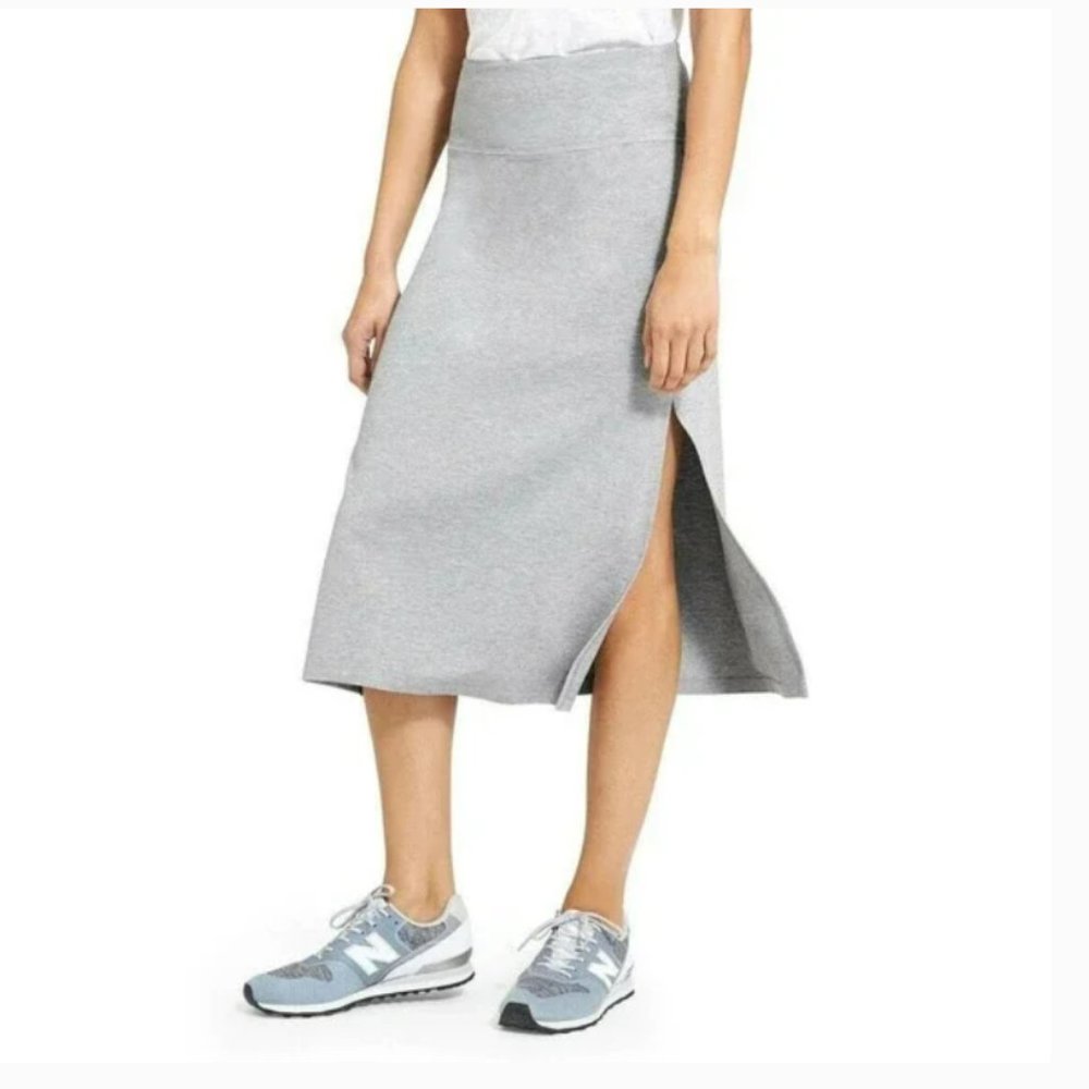 Athleta Oceana Midi Skirt Pull On Heather Gray with Slit